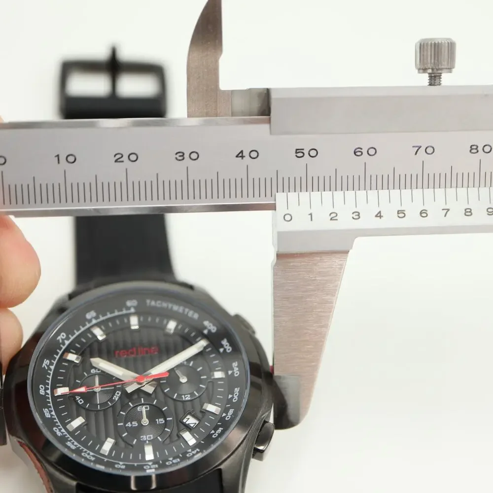 Redline Mens Chronograph Black Red Date 47mm Watch Silicone Strap w New Battery